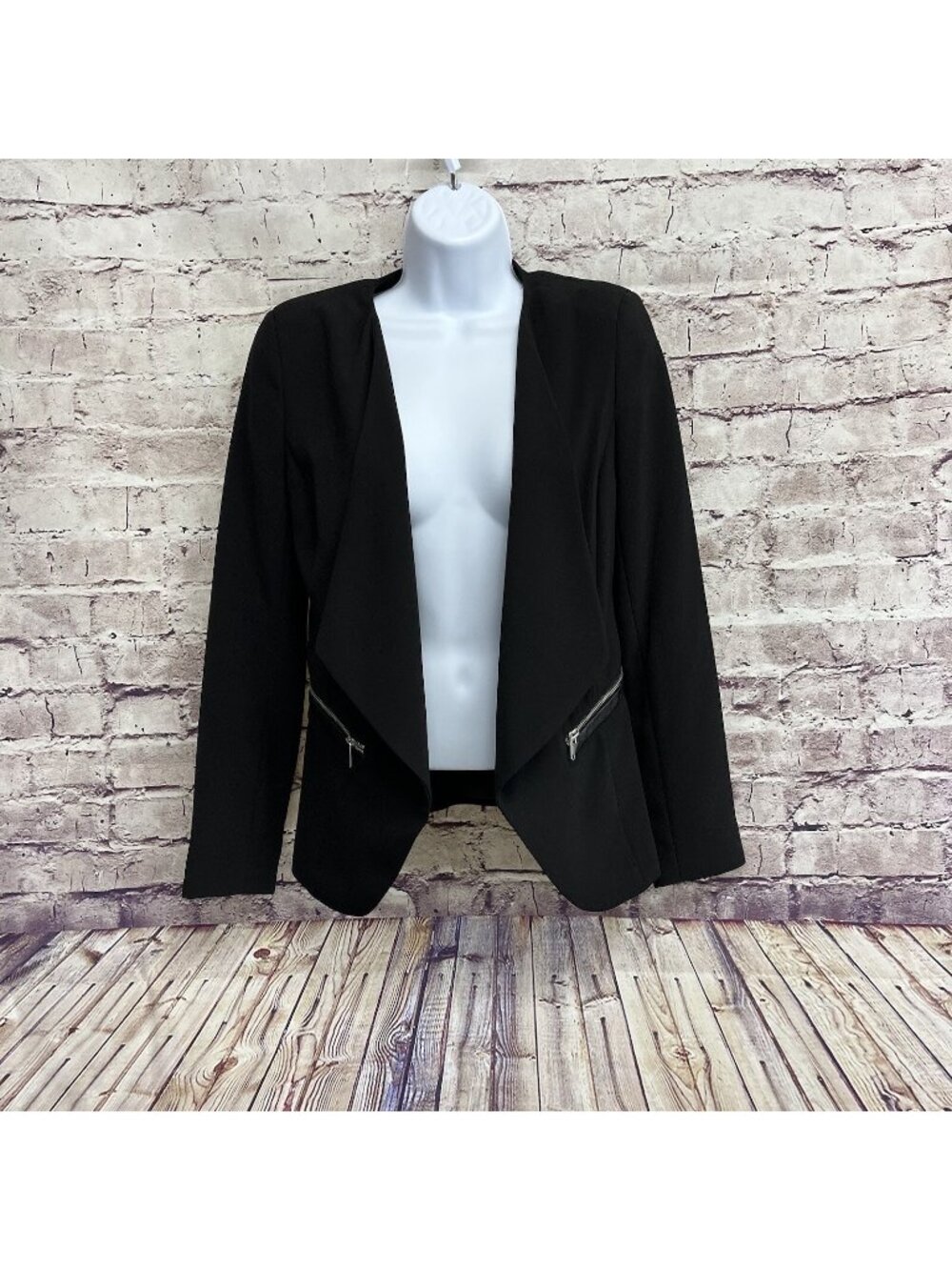 H&M Black Open Silver Zipper Detail Long Sleeve Lined Blazer